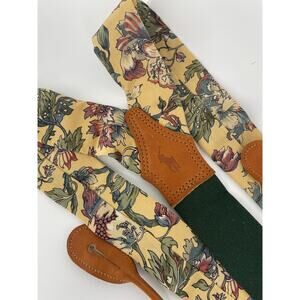 Vtg Polo RALPH LAUREN Ivory Floral Forest Green Leather Brass Suspenders